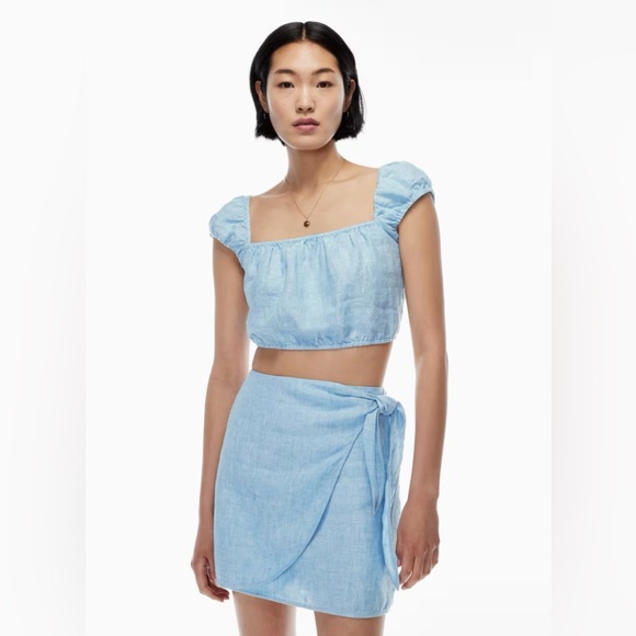 NWT Aritzia Wilfred “ethereal” linen top, chambray buoy blue, size S - Picture 1 of 15